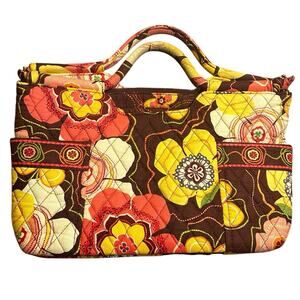 Vera Bradley BowlerBag Retired Buttercup Floral Quilted Handbag Brown Yellow Red